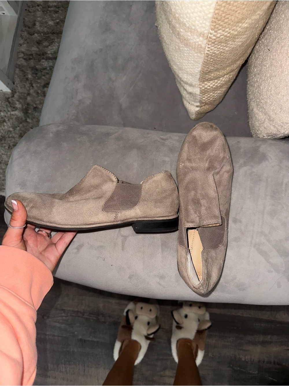 Men's Suede Slip-On Loafers in Taupe